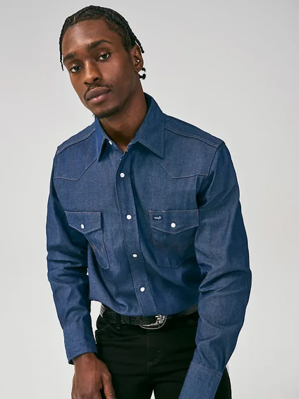 COWBOY CUT® WORK WESTERN RIGID DENIM LONG SLEEVE SHIRT IN RIGID INDIGO