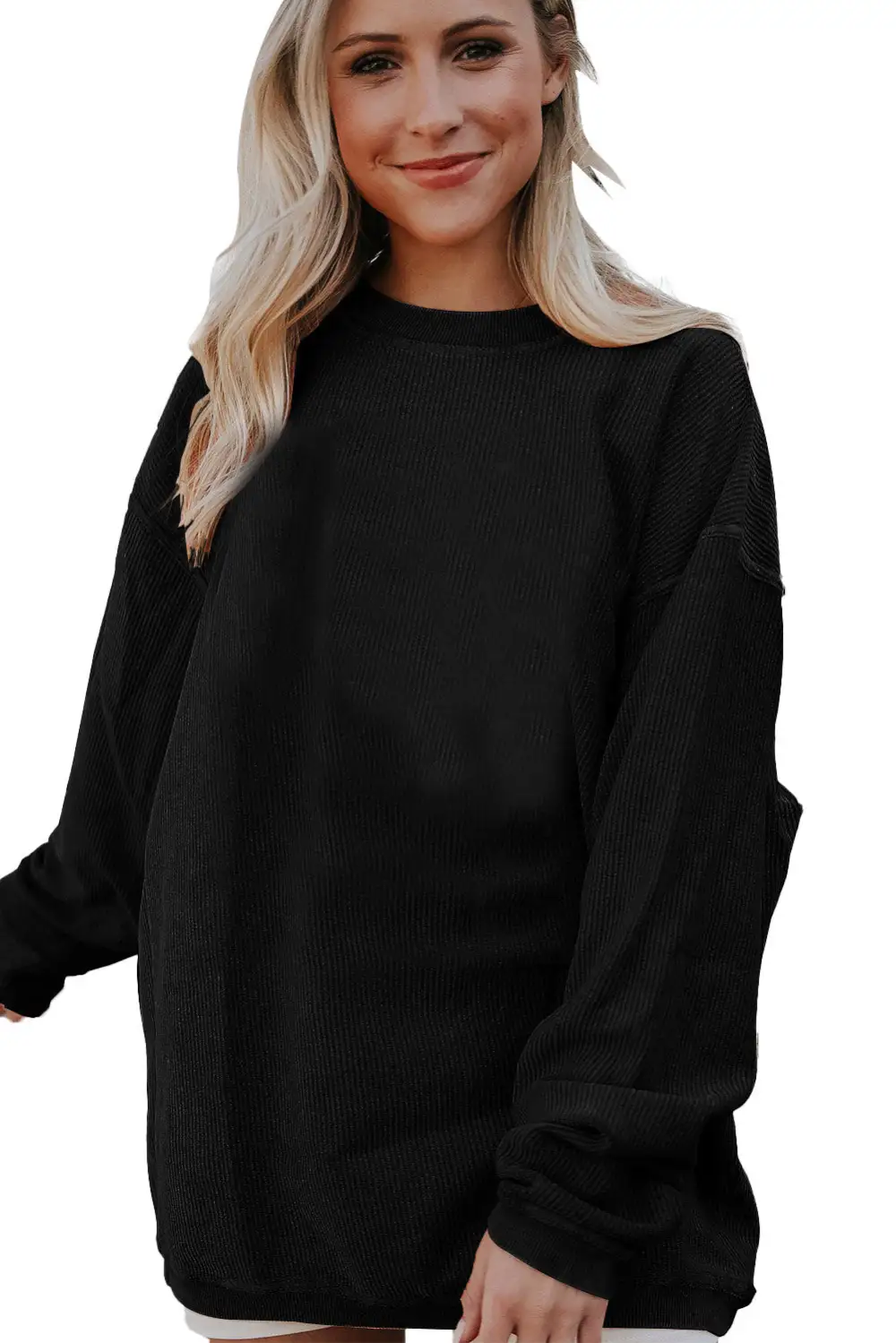 Grass Green Crinkle Rib Drop Shoulder Oversized Sweatshirt