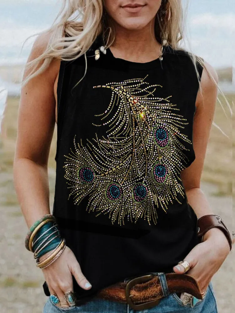 Vintage  Ethnic Style Feather Pattern Women'S Vest