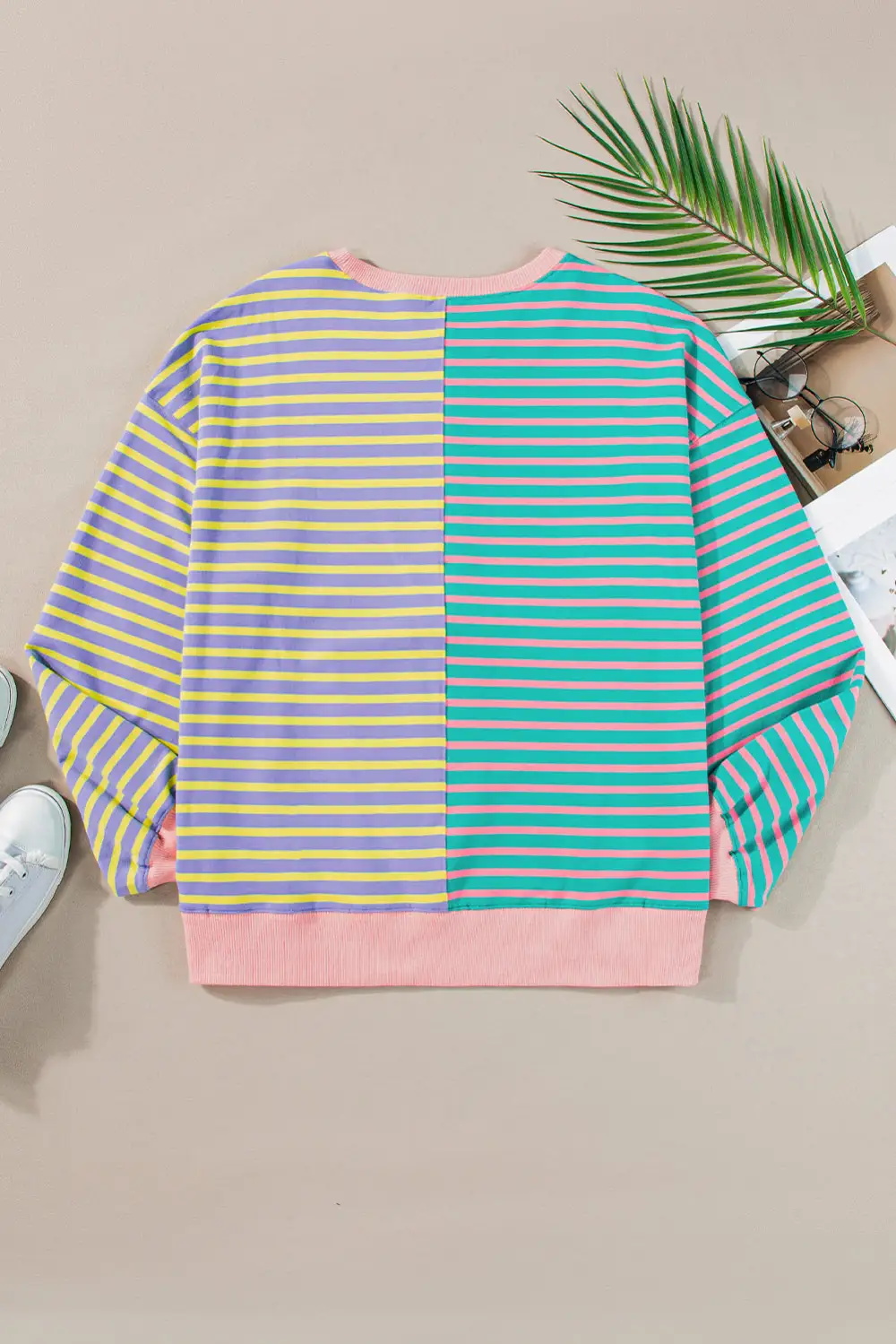 Stripe Colorblock Drop Shoulder Oversize Sweatshirt Pullover