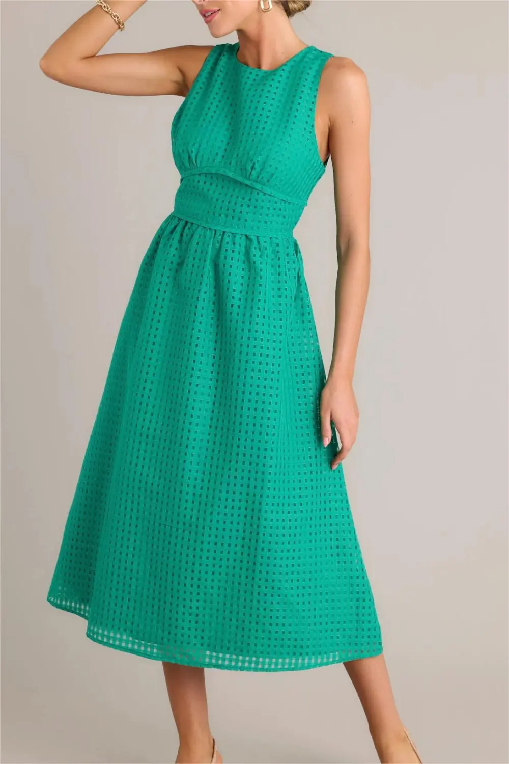 SOPHISTICATED STYLE GREEN SLEEVELESS MIDI DRESS