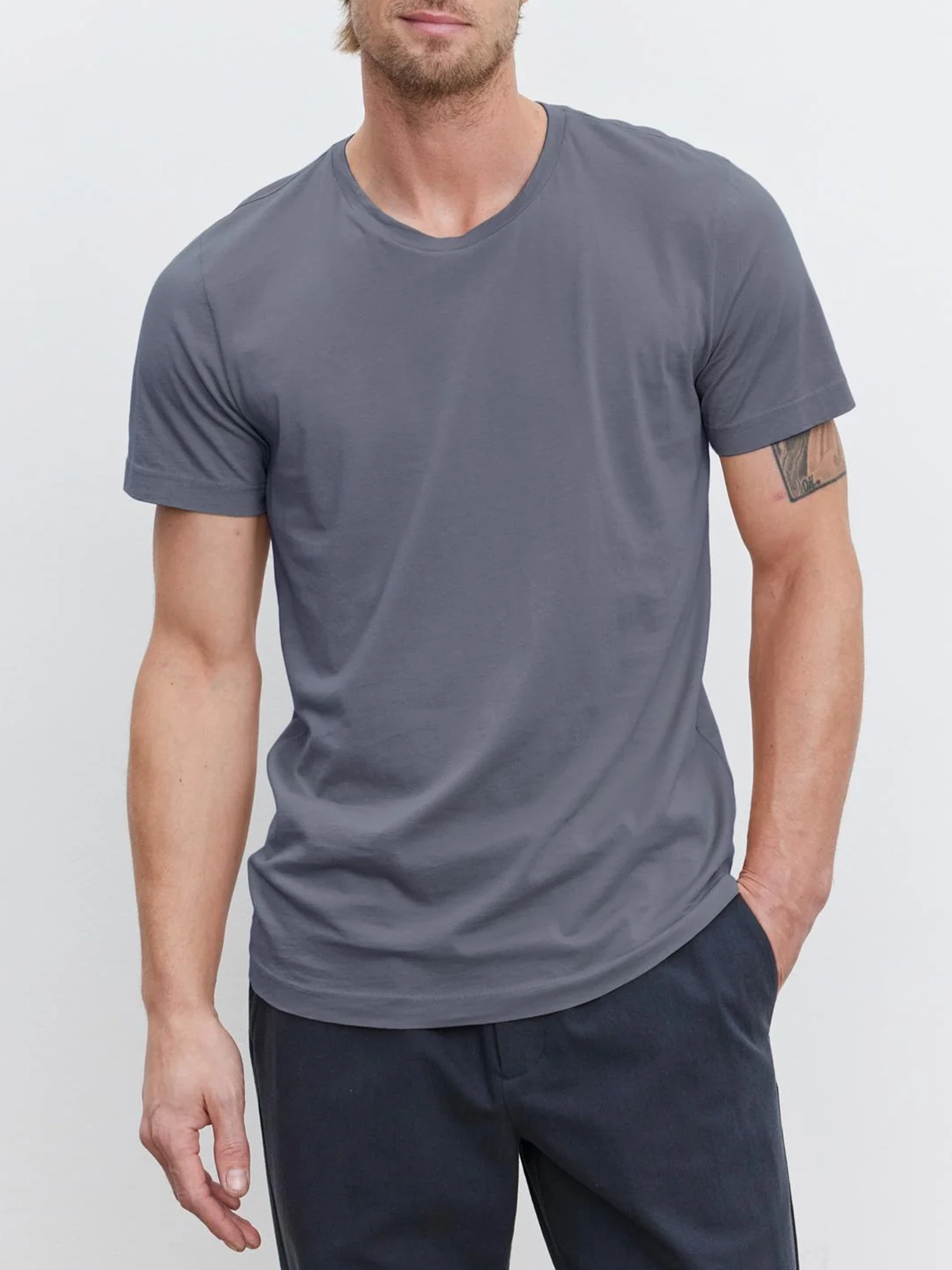 Men'S Solid Round Neck Cotton T-Shirt