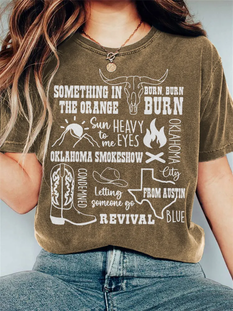 Country Music Print Vintage Short Sleeve T-Shirt