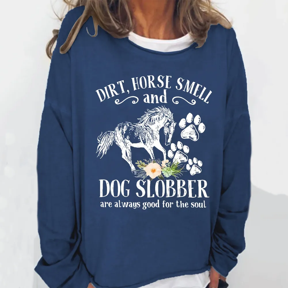 Women'S Cute Horse Floral Crew Neck Loose Sweatshirt