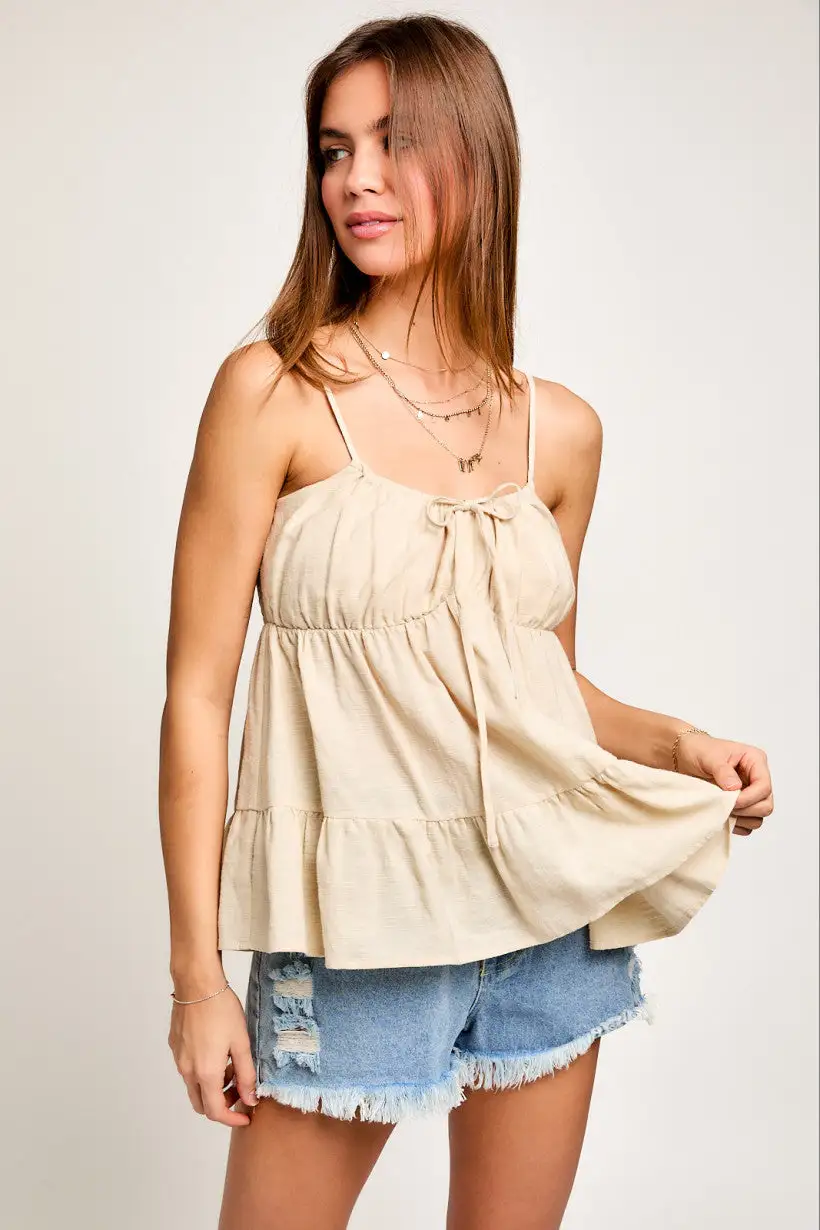 Shirred Neck Tiered Flare Top