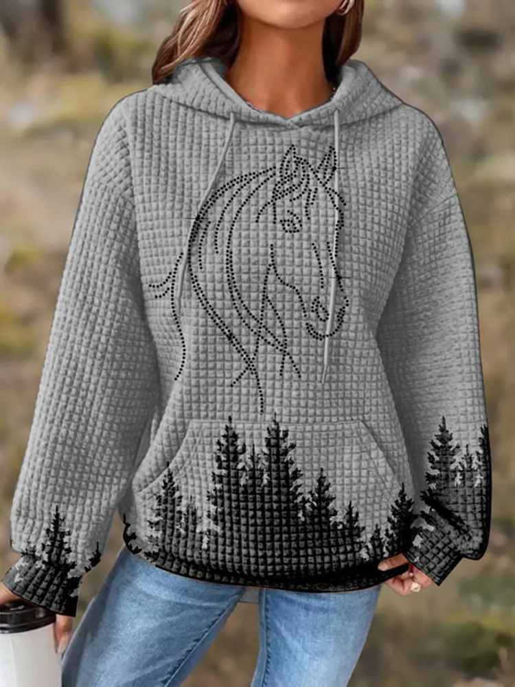 Western Horse Print Long Sleeve Hoodie