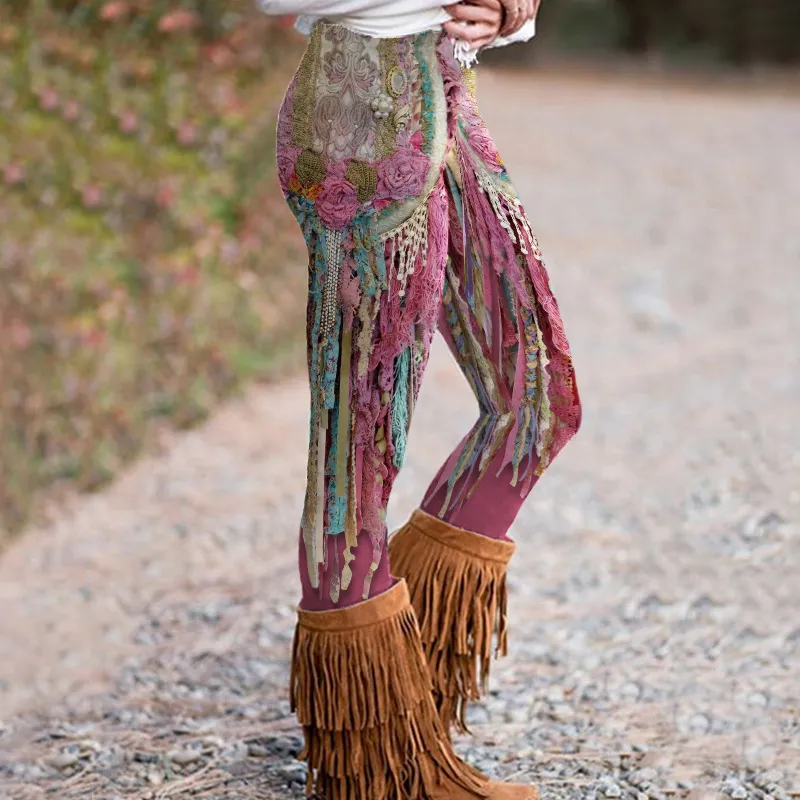 Western Tassel Print Casual Leggings