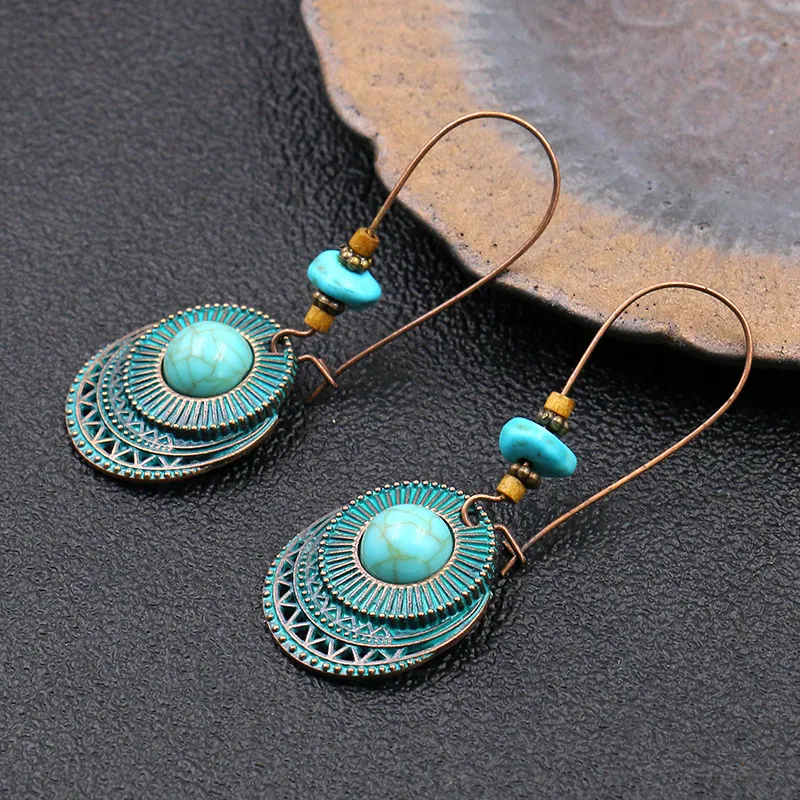 Alloy Creative Big Ear Hook Turquoise Earrings