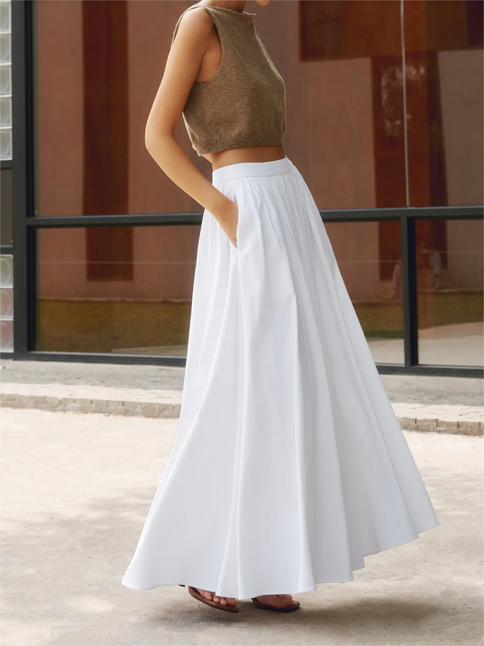 Linen Pleated Maxi Skirt