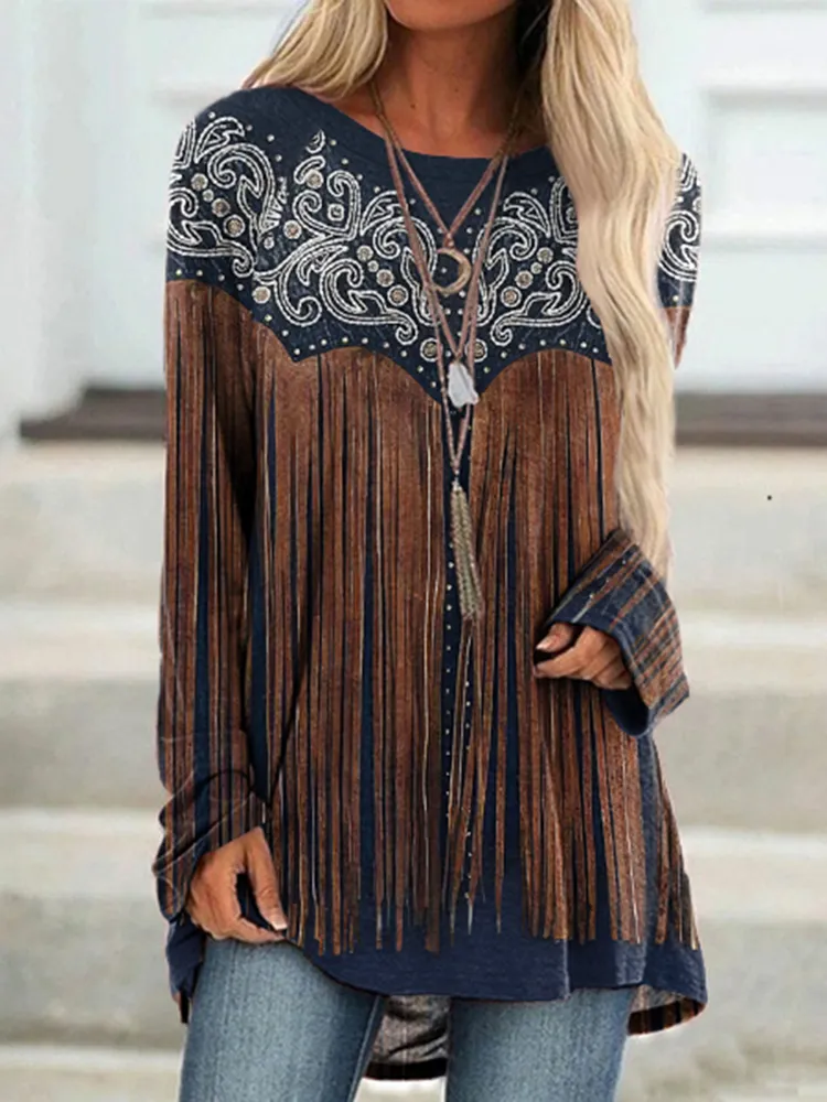 Vintage Western Tassel Printed Tunic