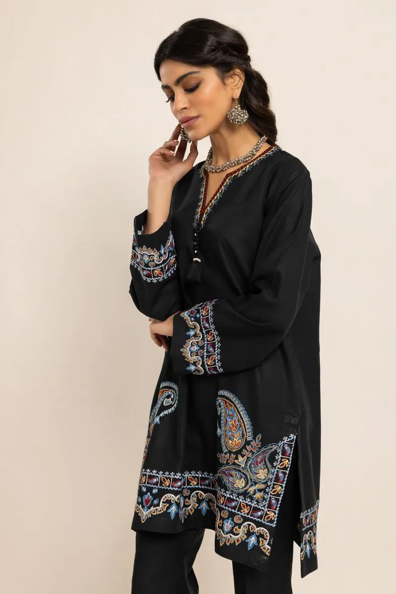 3 Piece Kurta Embroidered | Dupatta& Bottom & Tops | Color black