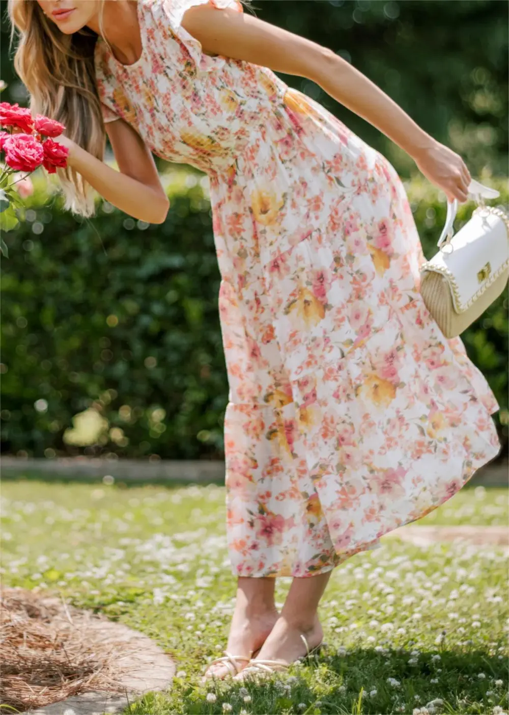 FLORAL SMOCKED MIDI DRESS