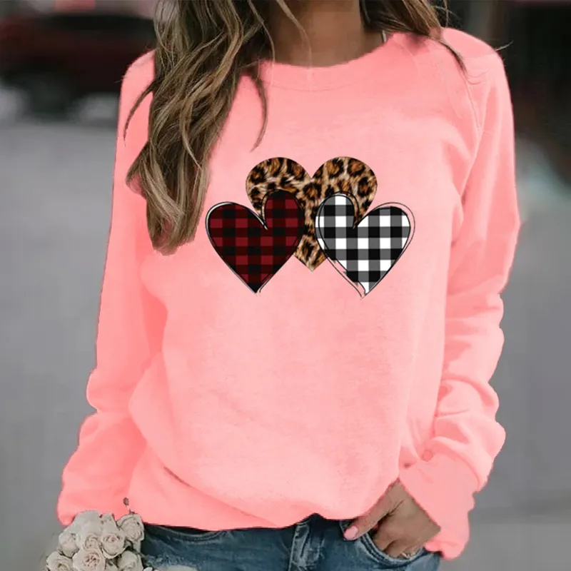 Casual Check Heart Print Sweatshirt