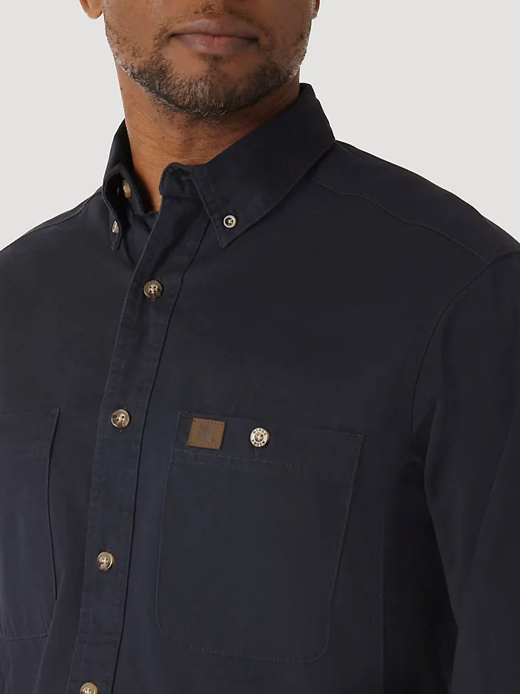 WRANGLER® RIGGS WORKWEAR® LONG SLEEVE BUTTON DOWN SOLID TWILL WORK SHIRT IN FOREST GREEN