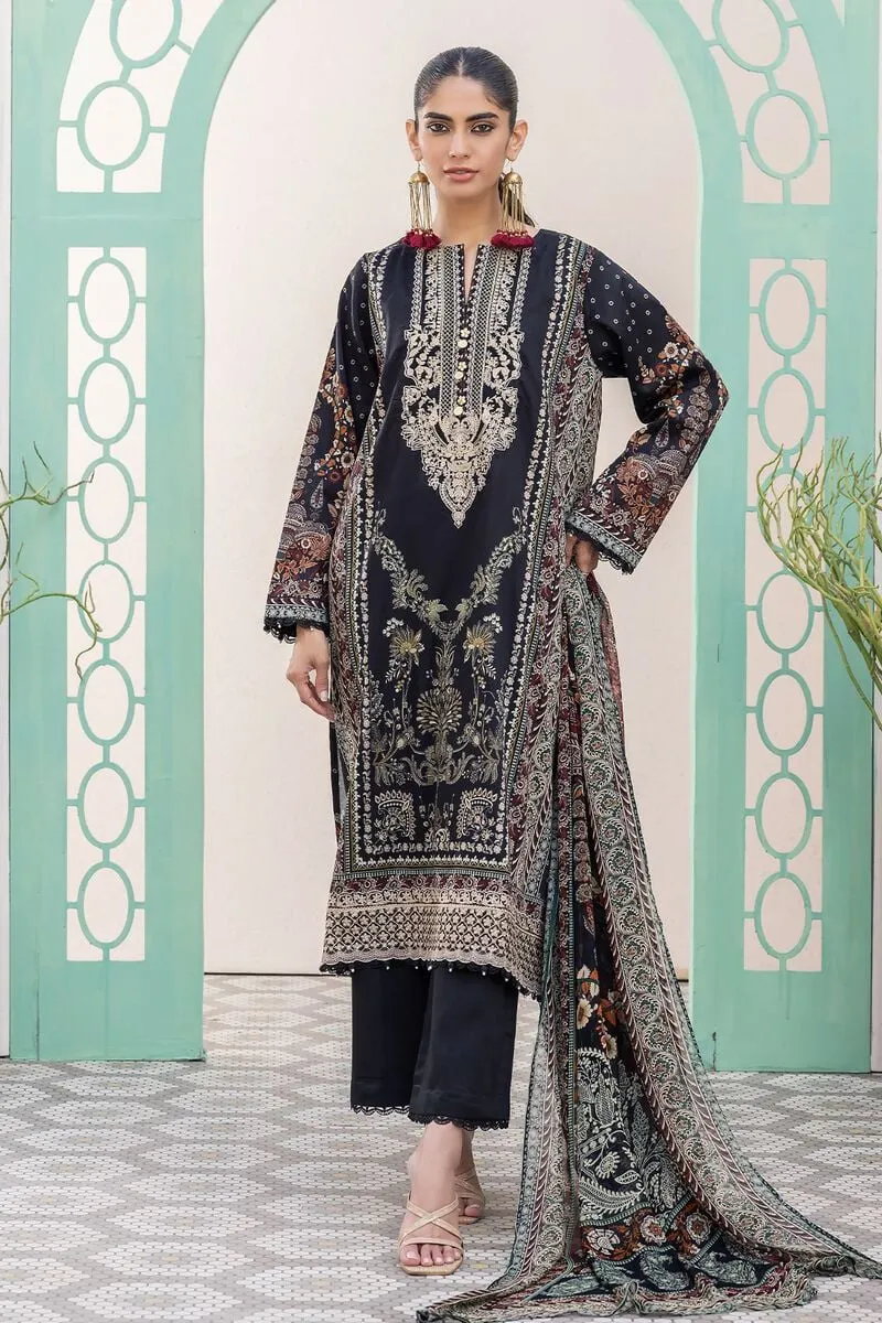 3 Piece Kurta Embroidered | Dupatta& Bottom & Tops | Color Black