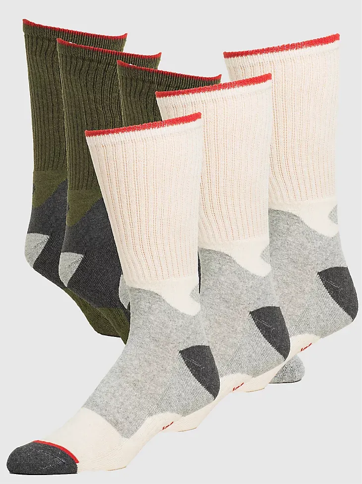 MEN'S WRANGLER MID-WEIGHT CREW WORK SOCKS (3-PACK) IN ARMY GREEN