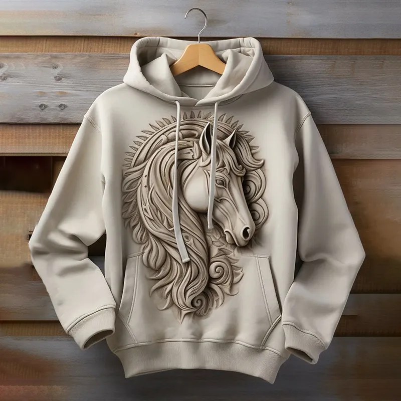 Western Horse Print Long Sleeve Hoodie