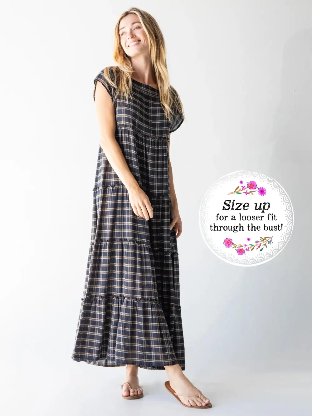 Plaid Berkley Maxi Dress - Navy Tan Plaid