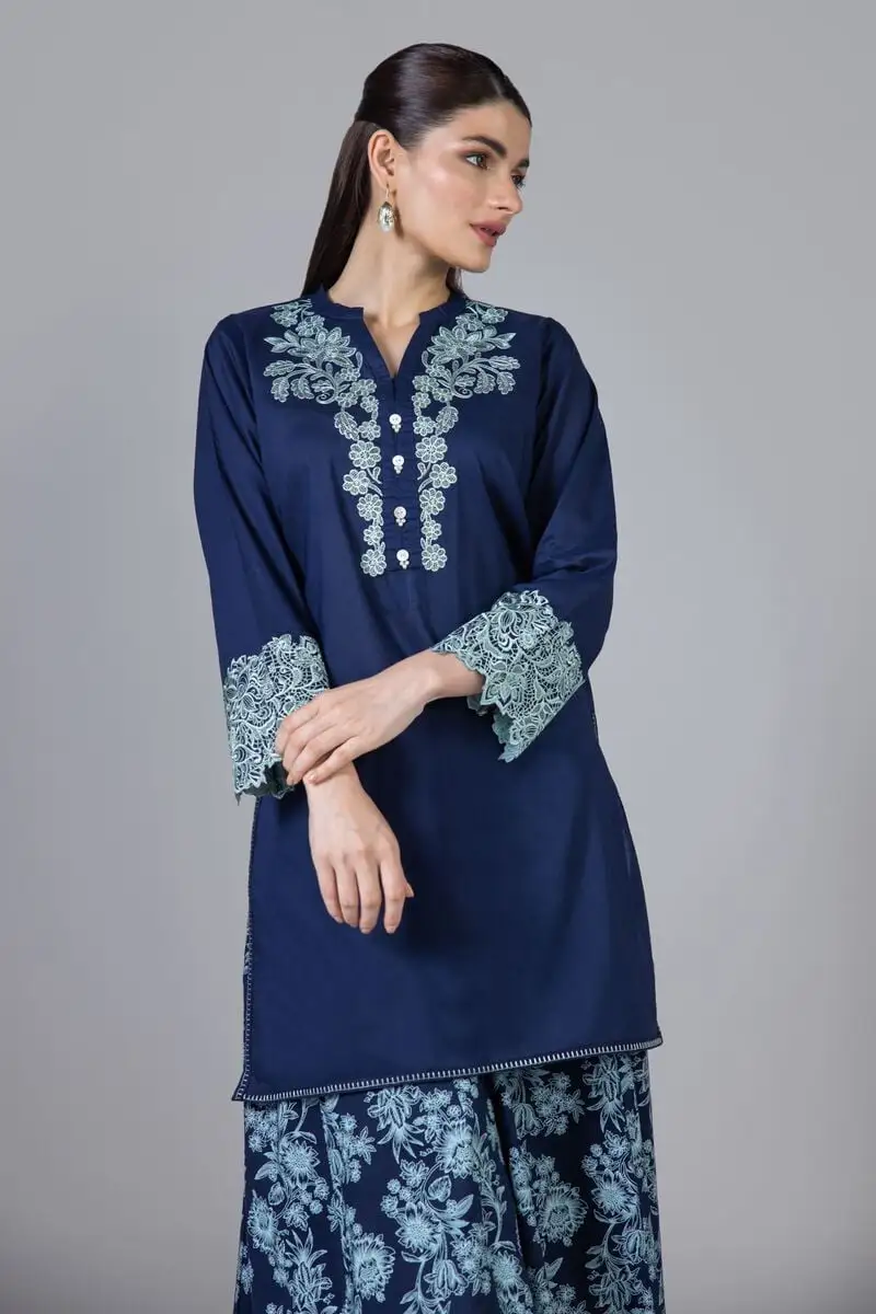 3 Piece Kurta Embroidered | Dupatta& Bottom & Tops | Color Navy blue