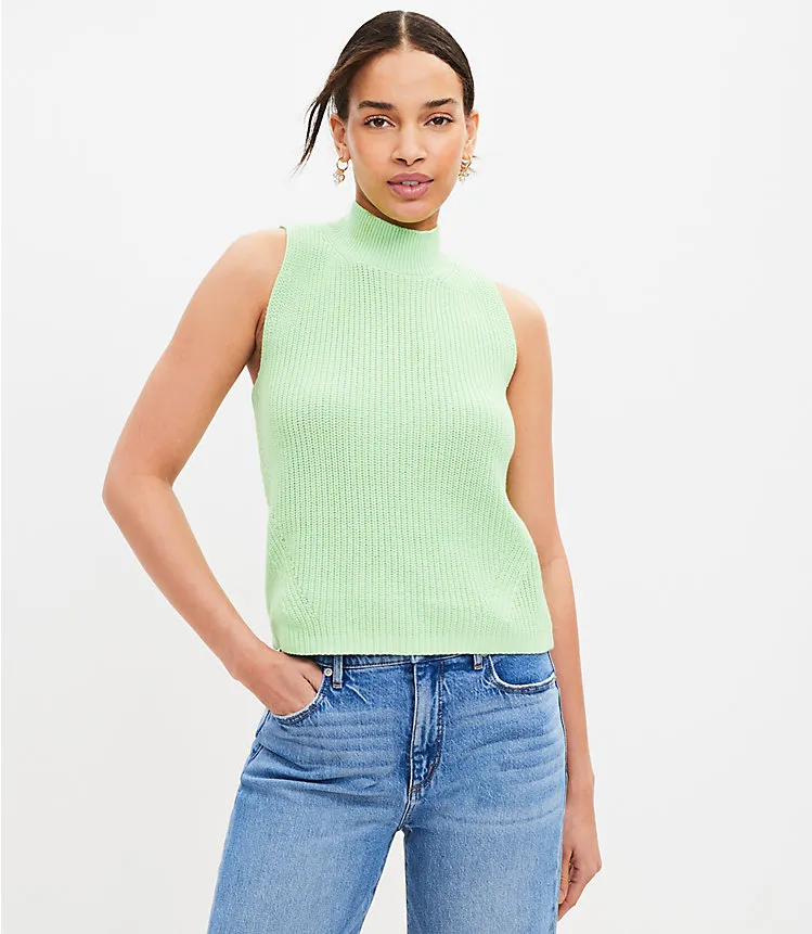 Ribbed Mock Neck Sleeveless Sweater