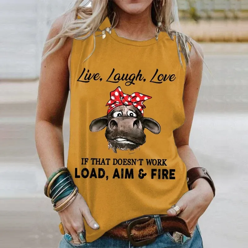 Live Laugh Love Cow Sleeveless Tank Top