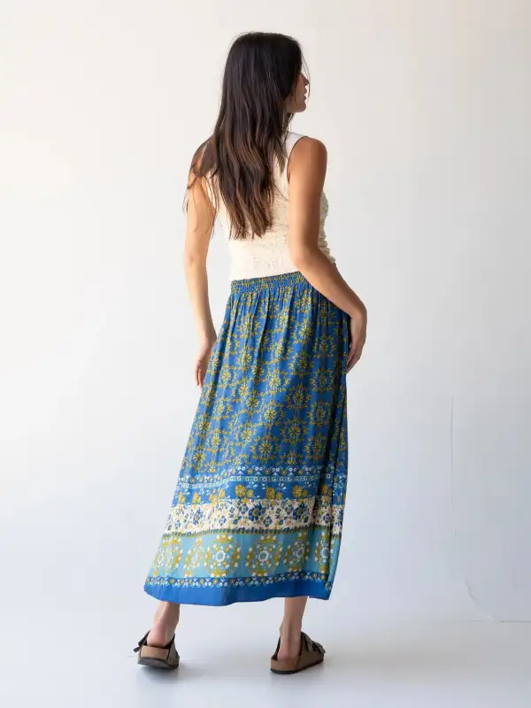 Maylin Midi Skirt - Blue Border Print