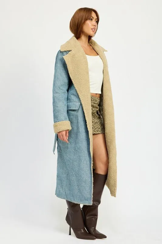 Denim Shearling Maxi Coat