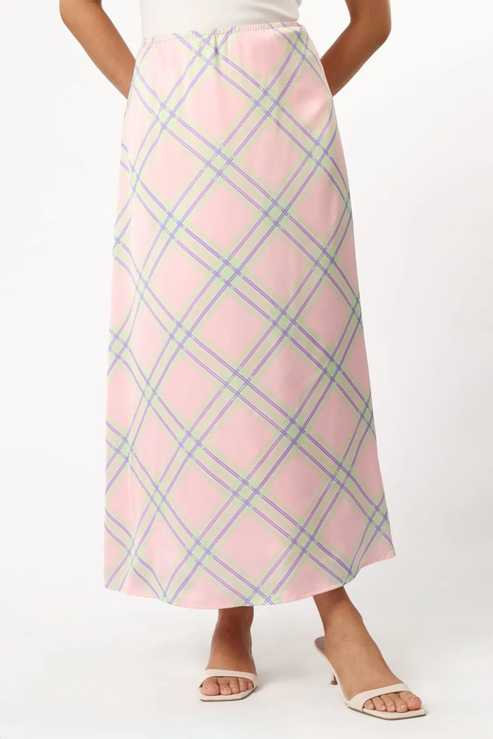 CLARISSA MIDI SKIRT - PINK CHECK