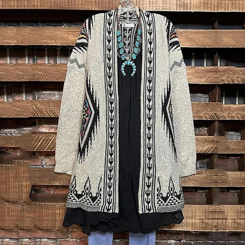 Western Geometric Print Vintage Cardigan