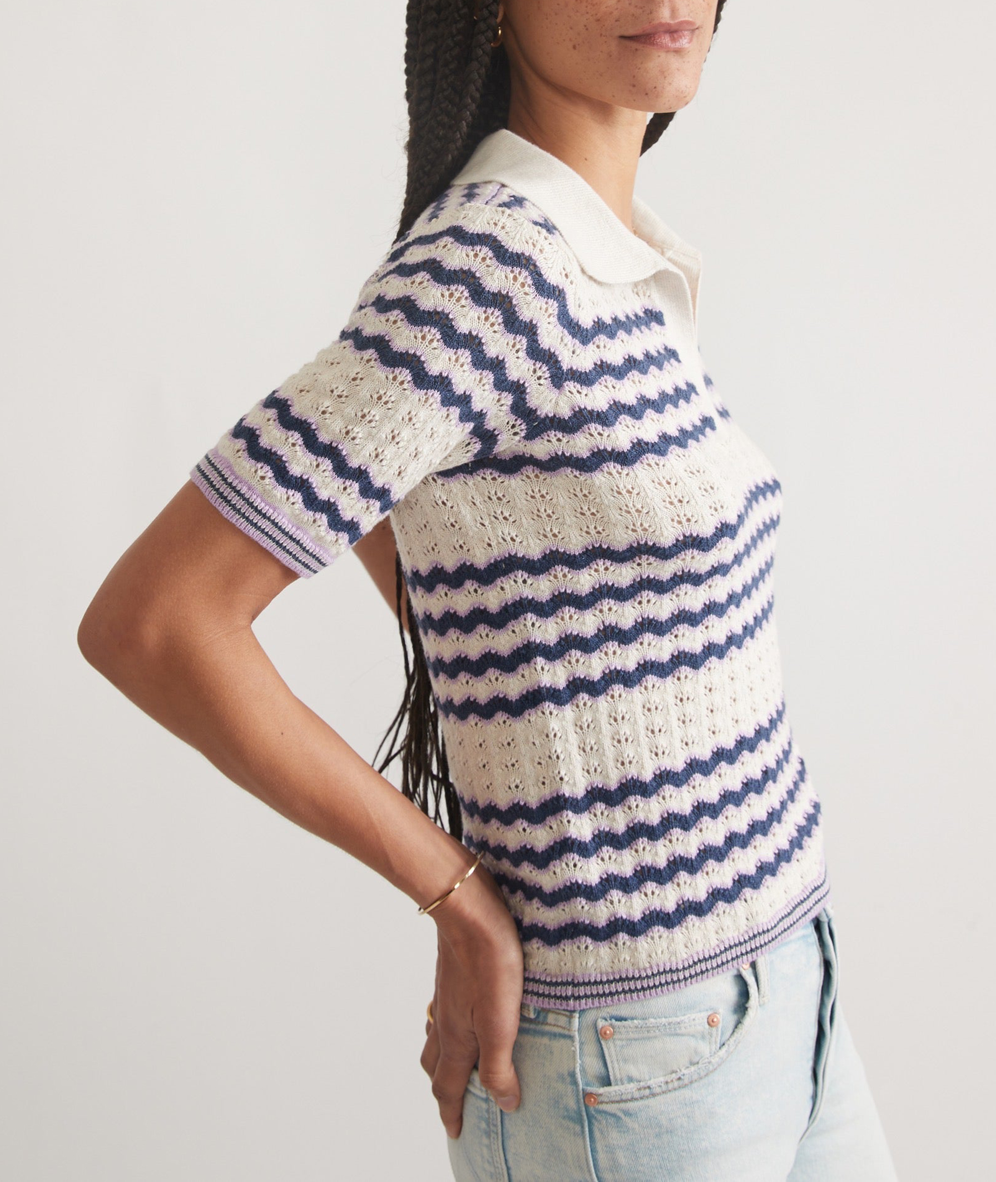 Blue Stripes Sweater Polo