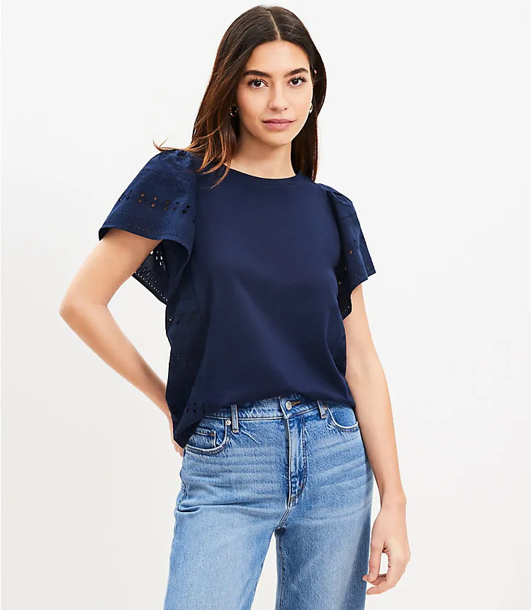 Eyelet Flutter Sleeve Top