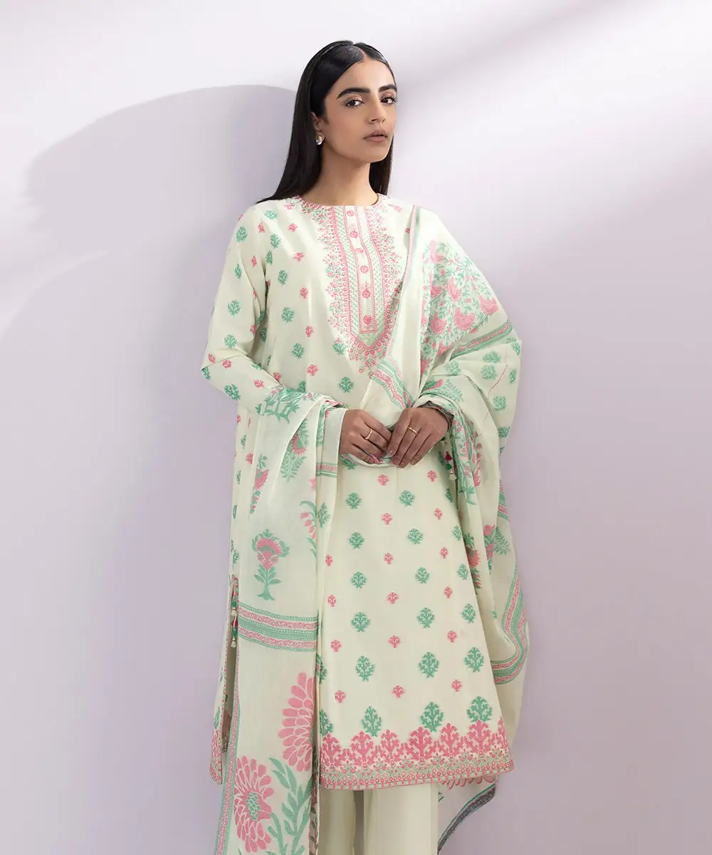 3 Piece - Embroidered Jacquard Suit