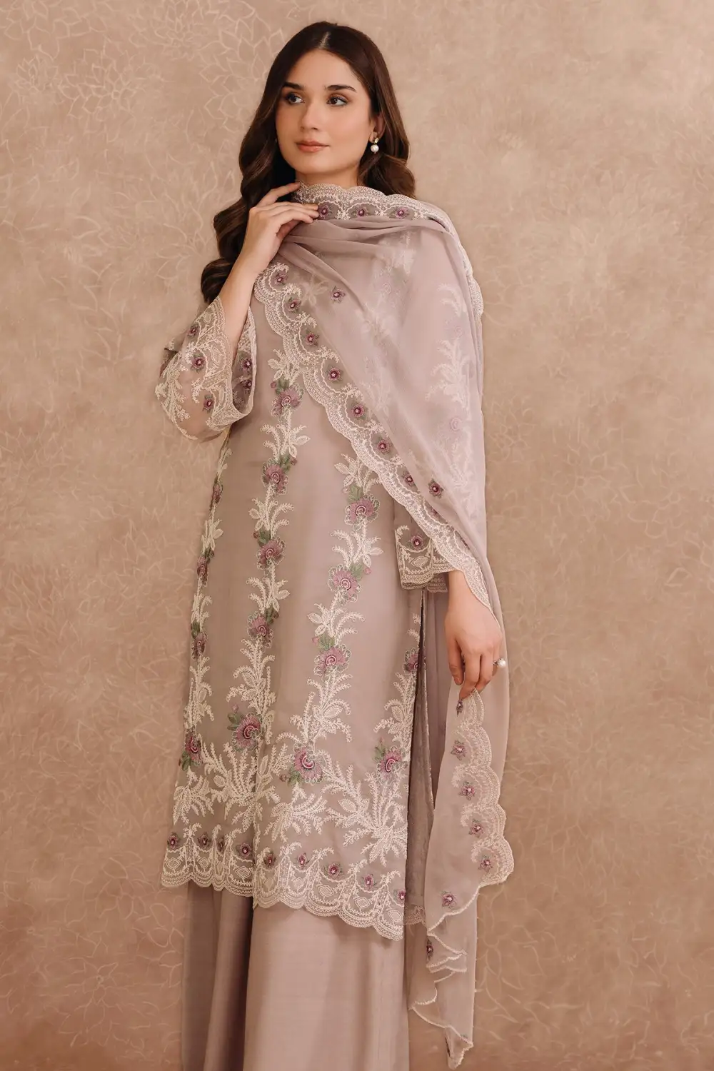 2 Pcs Embroidered Pure Chiffon Suit