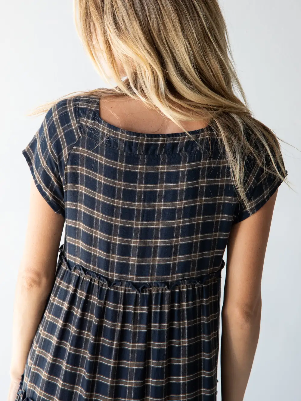 Plaid Berkley Maxi Dress - Navy Tan Plaid