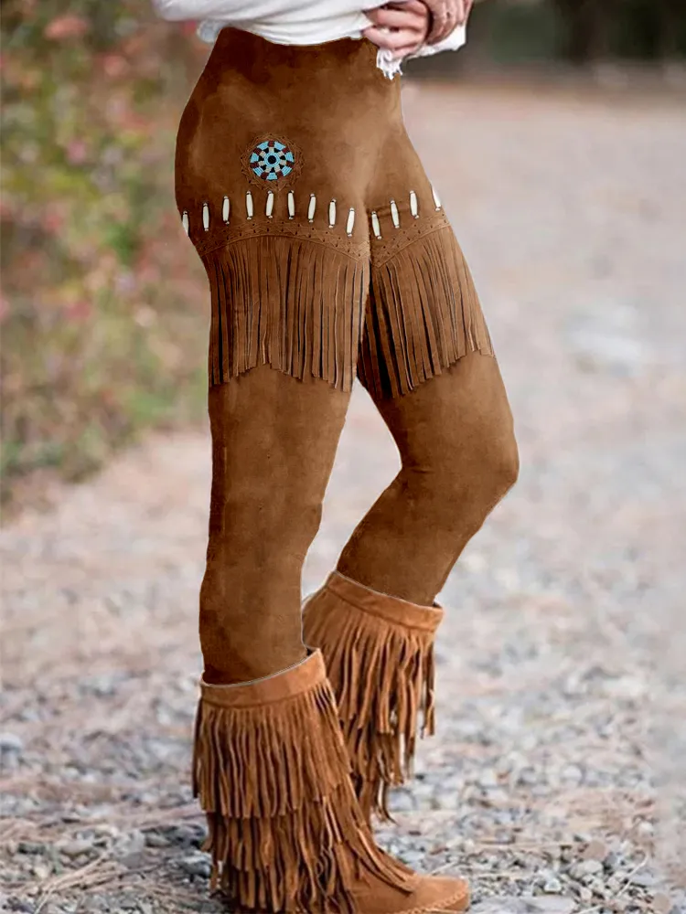 Western Vintage Fringe Art Casual Leggings