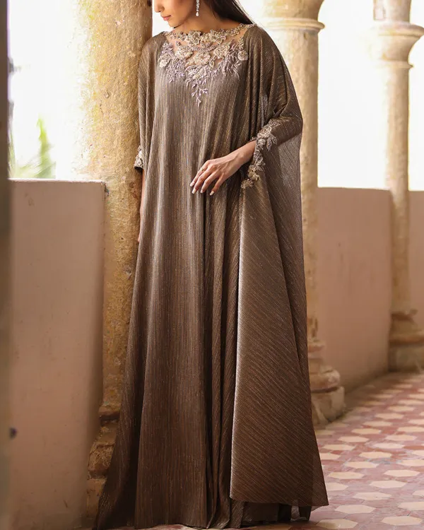 Elegant crystal-embellished velvet kaftan