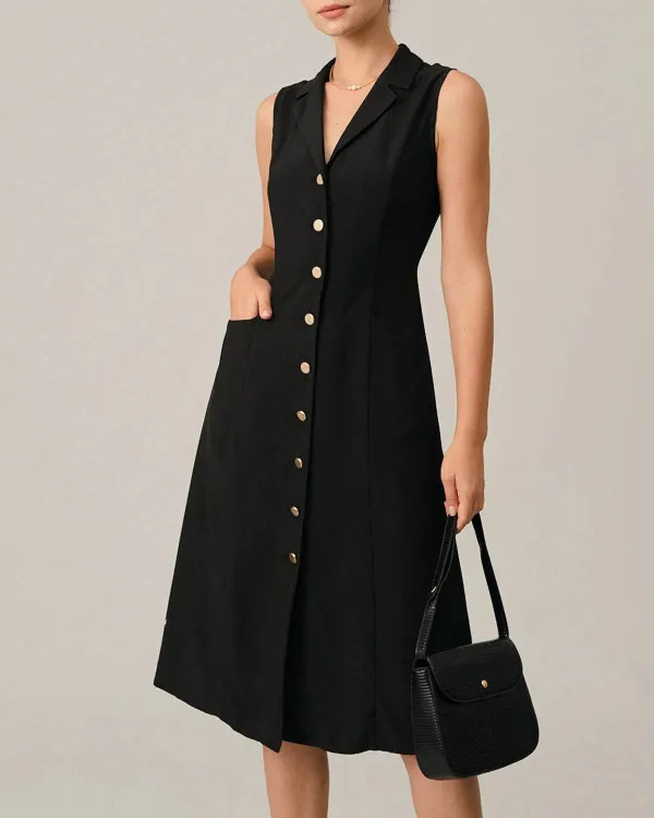 Black Button Lunch Dress