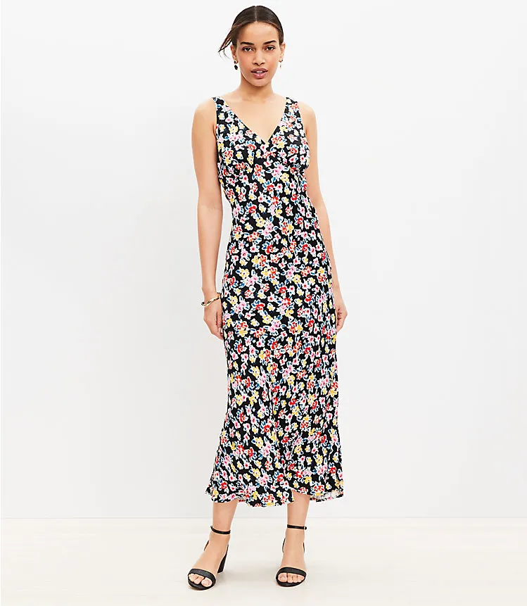 Ikat Buttercup Satin Double V Bias Midi Dress