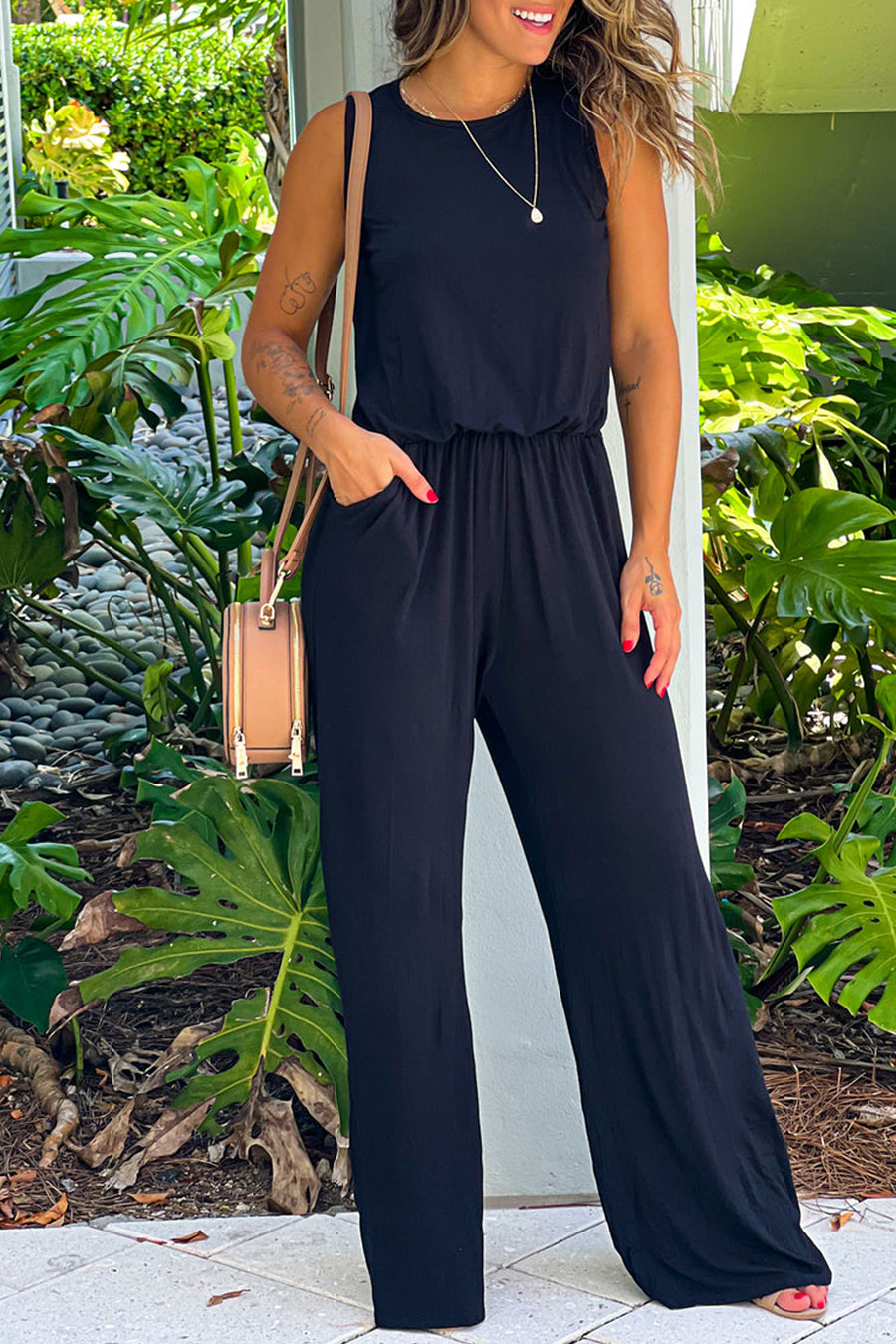 Black Sleeveless Jumpsuit With Pockets