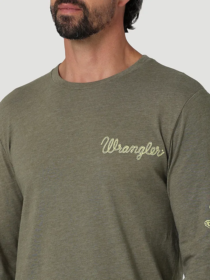 MEN'S LONG SLEEVE ROPE ARM LOGO GRAPHIC T-SHIRT IN BURNT OLIVE HEATHER