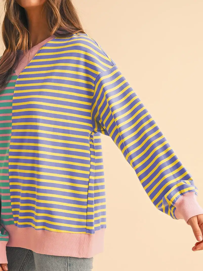 Stripe Colorblock Drop Shoulder Oversize Sweatshirt Pullover