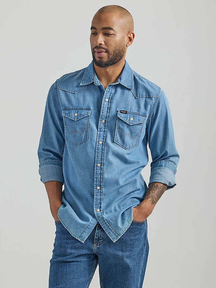 MEN'S ICONIC COWBOY WASH DENIM SHIRT IN LAKE WASH