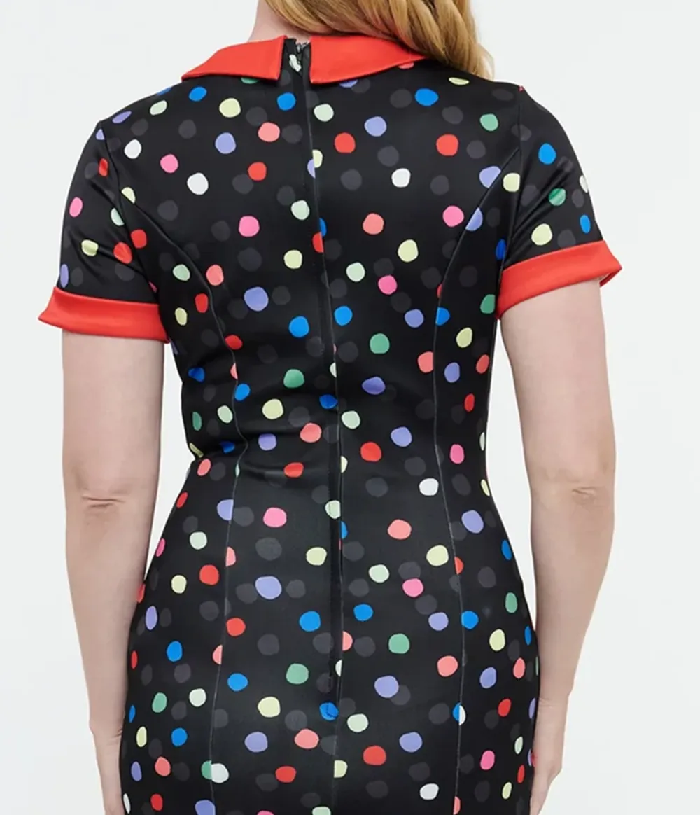 Dolly & Dotty 1950s Black & Rainbow Polka Dot Toni Wiggle Dress