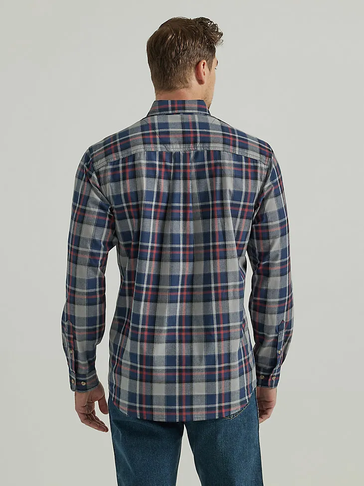 WRANGLER RUGGED WEAR® LONG SLEEVE EASY CARE PLAID BUTTON-DOWN SHIRT IN GREEN NAVY