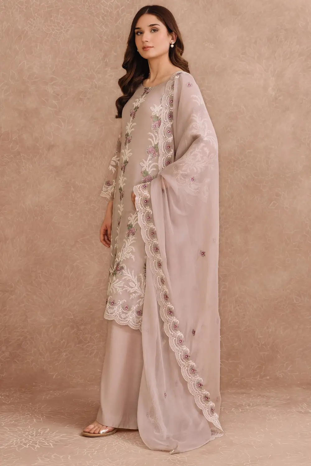 2 Pcs Embroidered Pure Chiffon Suit