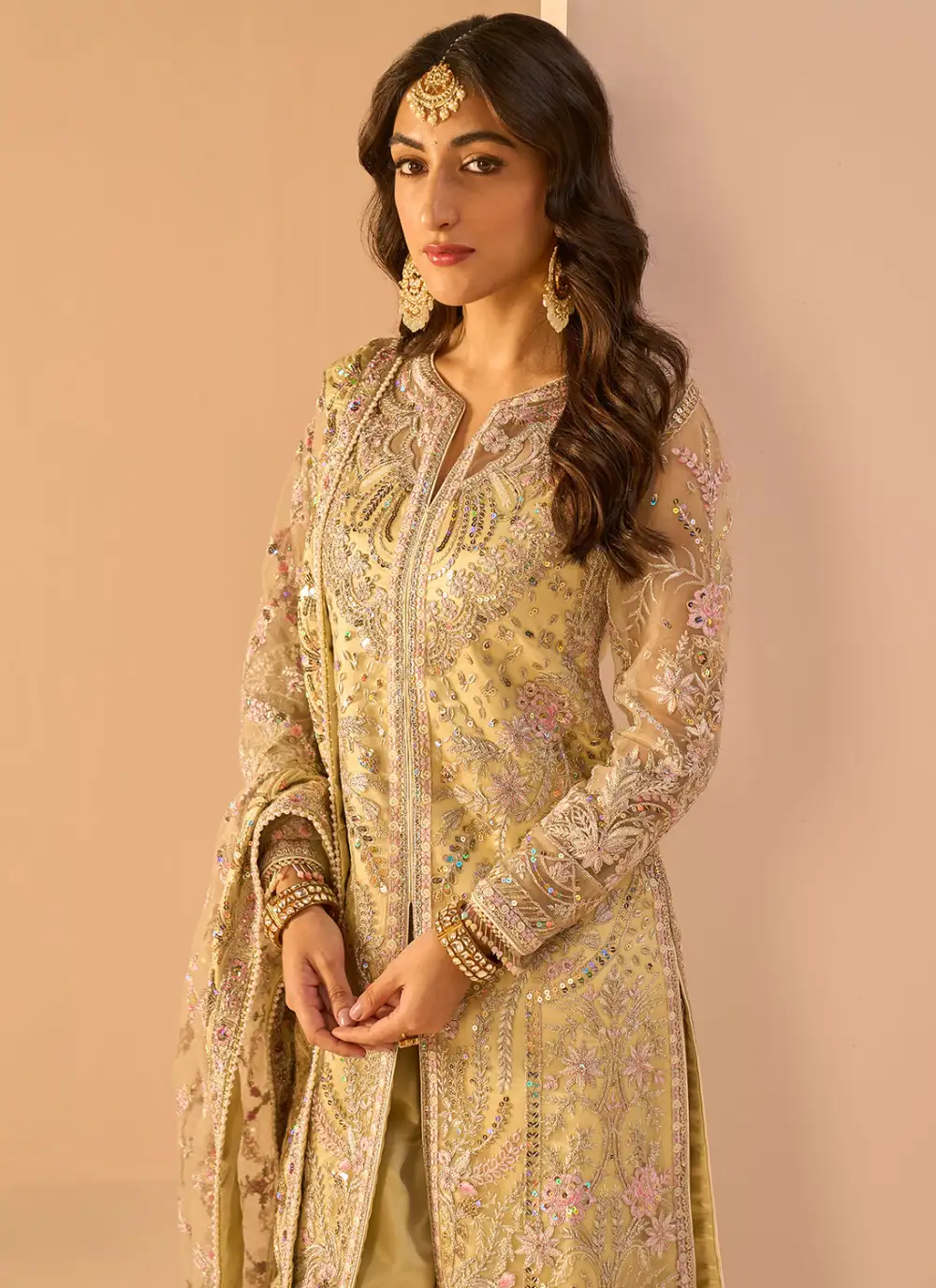 Light Yellow Embroidered Palazzo Suit