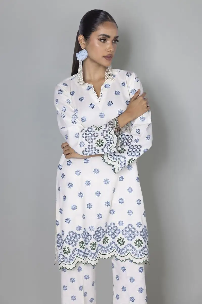 2 Piece | Kurta & Pants | Color White and blue