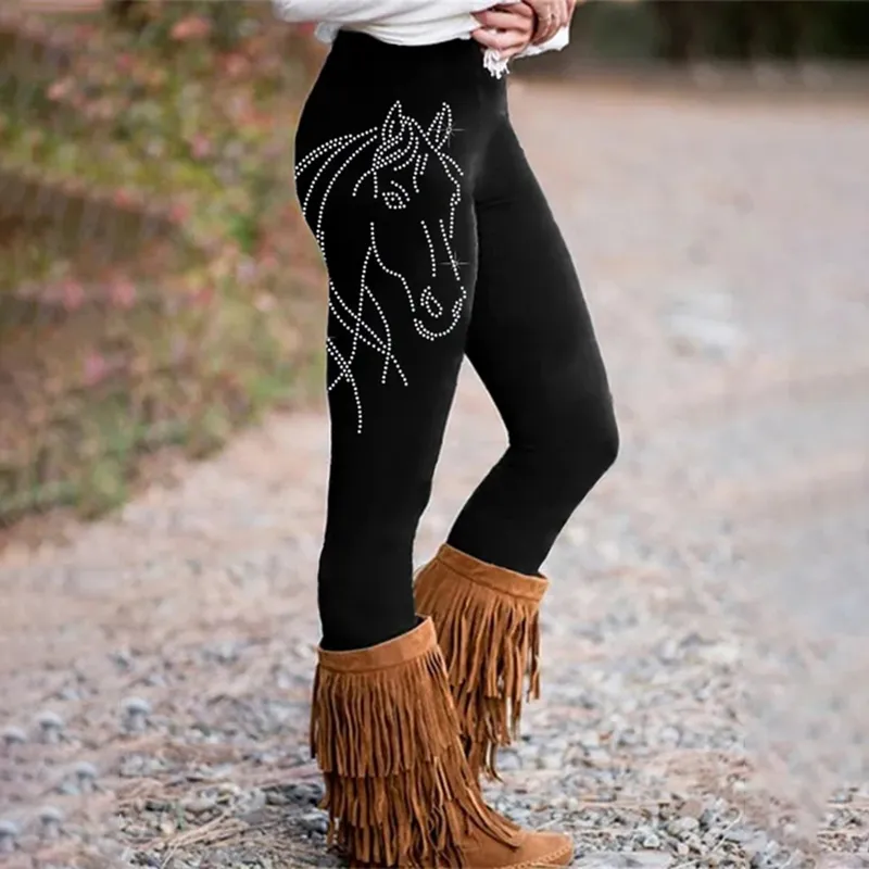 Western Horse Print Skinny Stretch Leggings