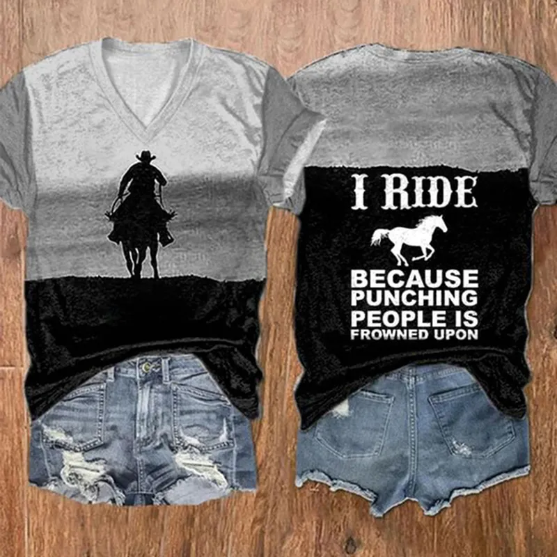 I Ride Because Punching People Is Frowned Upon Printed T-Shirt