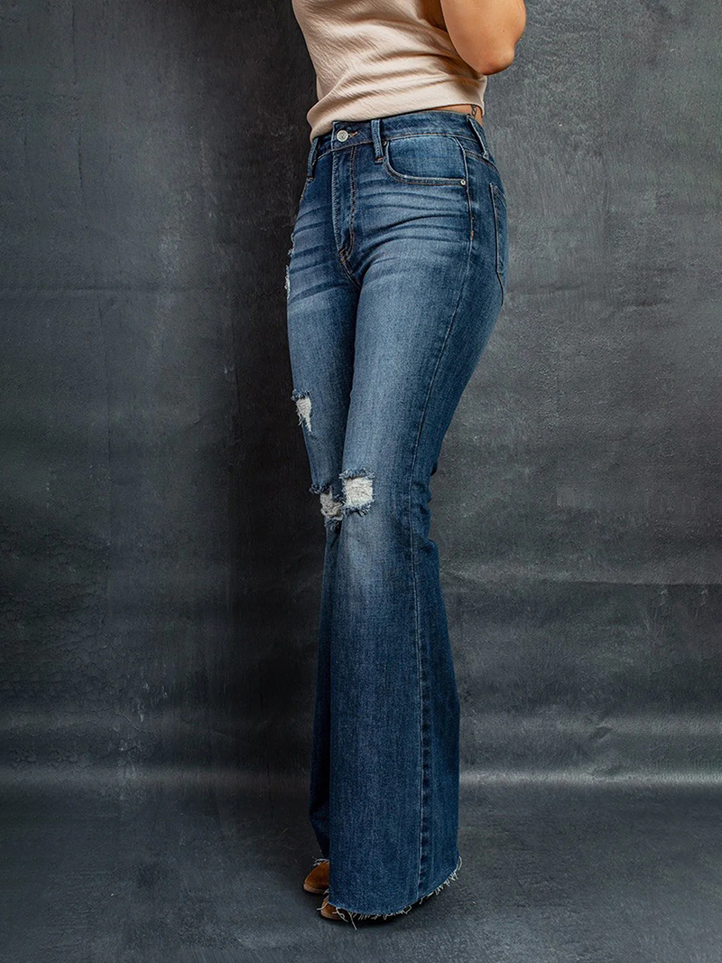 Women's vintage ripped solid color jeans